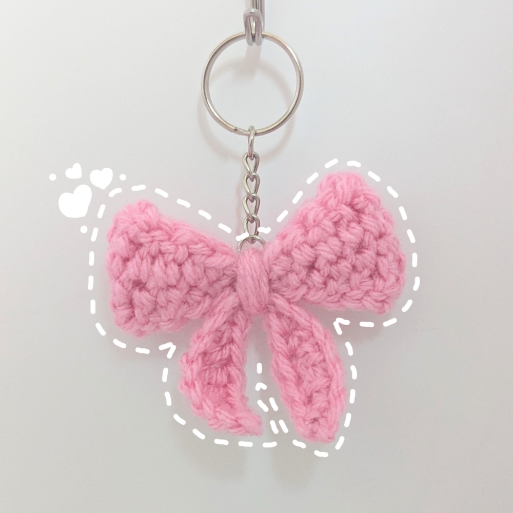 Handmade Pink Crochet Bow Keychain